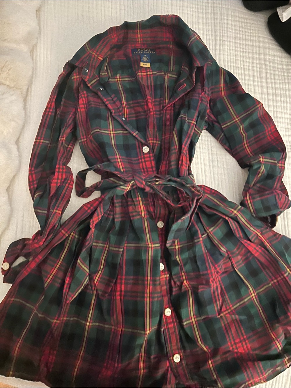 Girls Ralph Lauren Plaid Button-Front Shirt Dress in Red & Green (size 6)